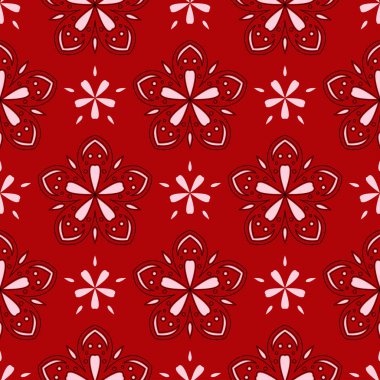 Sorunsuz çiçek arka plan. Kırmızı zemin üzerinde siyah-beyaz desen.