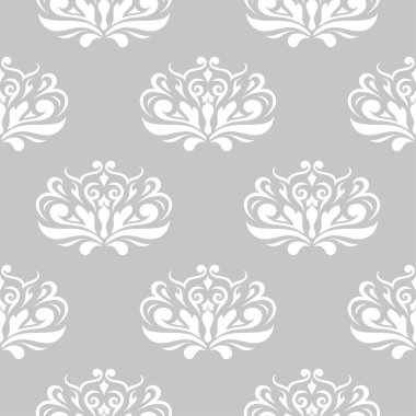 Gri arka plan üzerinde beyaz çiçek süsleme. Tekstil ve duvar kağıtları için seamless modeli