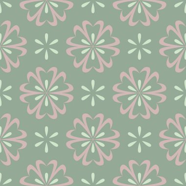 Çiçek seamless modeli. Zeytin yeşili arka plan duvar kağıtları, Tekstil ve kumaş için soluk pembe çiçek öğeleri ile