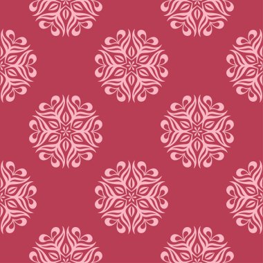 Kırmızı zemin üzerine çiçek süsleme. Tekstil ve duvar kağıtları için seamless modeli