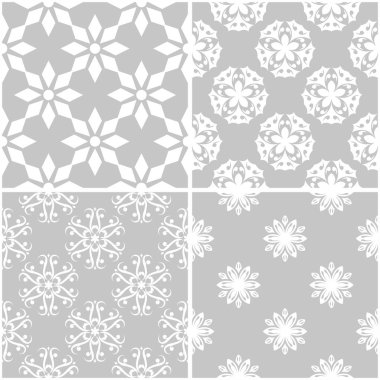 Çiçek desenleri. Tek renkli kesintisiz arka plan gri ve beyaz dizi. Vektör çizim