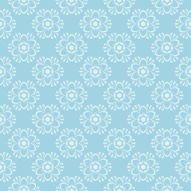 Mavi zemin üzerine beyaz çiçek tasarım. Tekstil ve duvar kağıtları için sorunsuz süsleme