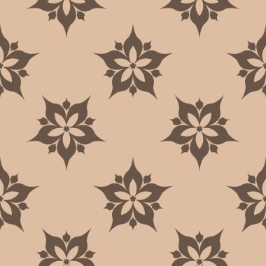Bej renkli arka plan üzerinde kahverengi çiçek süsleme. Tekstil ve duvar kağıtları için seamless modeli