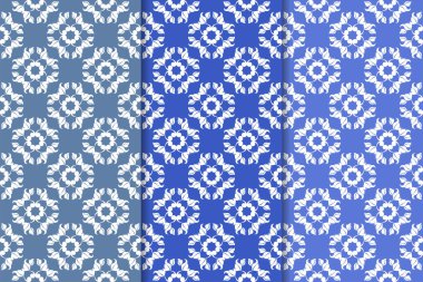 Mavi çiçekli süsler. Dikey Dikişsiz desen seti. Duvar kağıdı arka plan