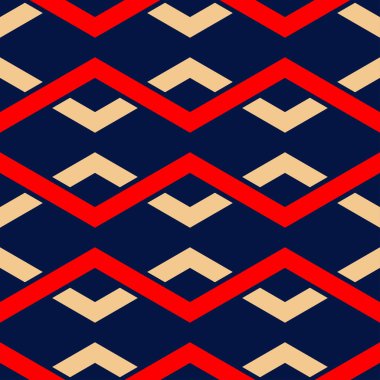 Geometrik mavi seamless modeli. Kırmızı ve bej duvar kağıtları, Tekstil ve kumaş için yazdırma