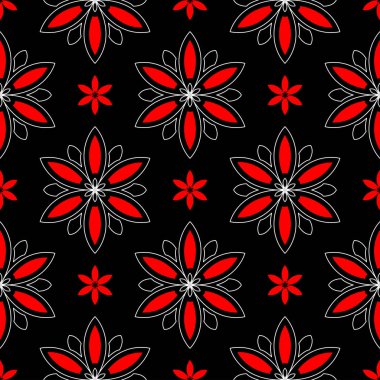 Çiçek seamless modeli. Siyah kırmızı beyaz bir arka plan duvar kağıtları, Tekstil ve kumaş için