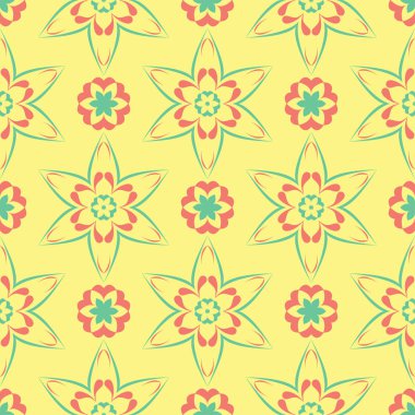 Çiçek desenli sorunsuz arka plan. Duvar kağıtları, Tekstil ve kumaş için parlak sarı, pembe ve mavi arka plan