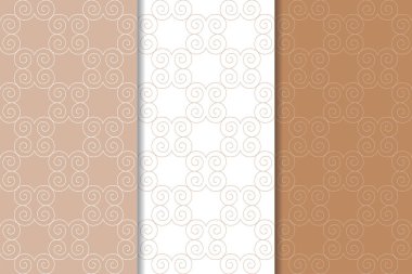 Kahverengi ve beyaz geometrik süsler. Web, Tekstil ve duvar kağıtları için dikişsiz desen seti