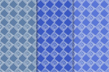 Mavi geometrik süsler. Web, Tekstil ve duvar kağıtları için dikey Dikişsiz desen seti