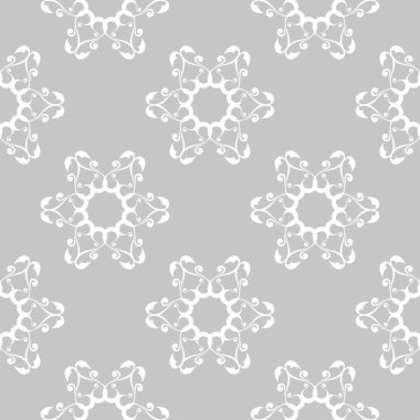 Gri arka plan üzerinde beyaz çiçek süsleme. Tekstil ve duvar kağıtları için seamless modeli