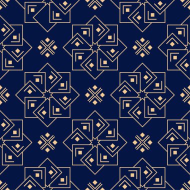 Koyu mavi zemin üzerine altın çiçek süsleme. Tekstil ve duvar kağıtları için seamless modeli