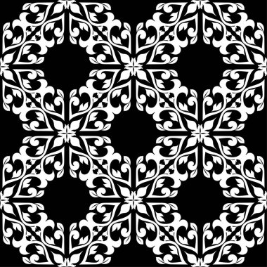 Siyah arka plan üzerine beyaz çiçek süsleme. Tekstil ve duvar kağıtları için seamless modeli