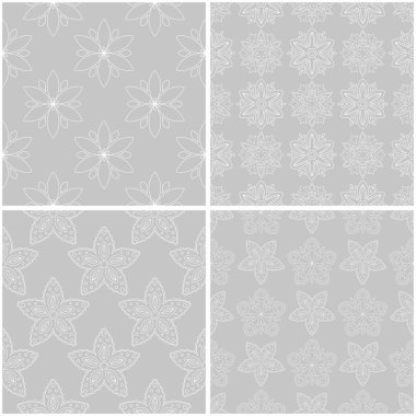 Çiçek desenleri. Tek renkli kesintisiz arka plan gri ve beyaz dizi. Vektör çizim
