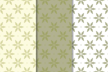 Zeytin yeşili çiçek arka planlar. Tekstil ve duvar kağıtları için dikişsiz desen seti