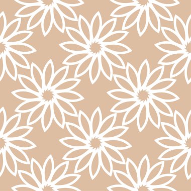 Bej renkli arka plan üzerinde beyaz çiçek süsleme. Tekstil ve duvar kağıtları için seamless modeli