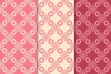 Kırmızı çiçekli süsler kümesi. Kiraz pembe dikey Dikişsiz desen. Duvar kağıdı arka plan