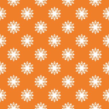 Turuncu zemin üzerine beyaz çiçek süsleme. Tekstil ve duvar kağıtları için seamless modeli