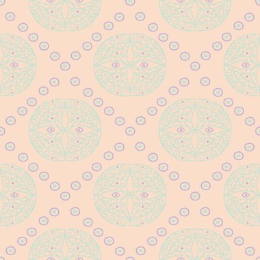 Geometrik seamless modeli. Bej renkli arka plan duvar kağıtları, Tekstil ve kumaş için mor ve mavi öğeleri ile