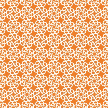 Turuncu zemin üzerine beyaz çiçek süsleme. Tekstil ve duvar kağıtları için seamless modeli