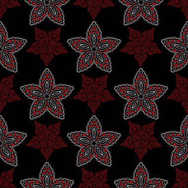 Çiçek seamless modeli. Duvar kağıtları, Tekstil ve kumaş için siyah kırmızı ve beyaz arka plan.