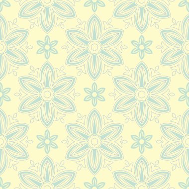 Çiçek desenli sorunsuz arka plan. Bej renkli arka plan duvar kağıtları, Tekstil ve kumaş için mavi ve yeşil ışık çiçek öğeleri ile