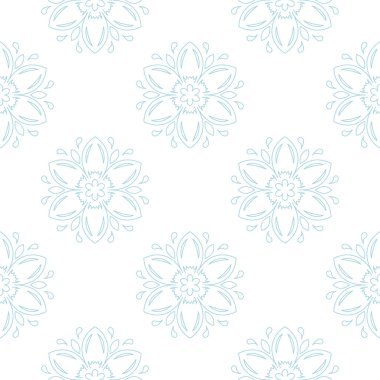 Hafif mavi ve beyaz çiçek süsleme. Tekstil ve duvar kağıtları için seamless modeli