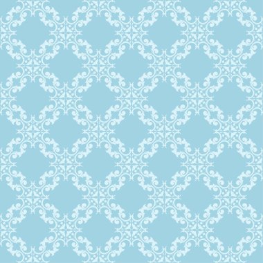 Mavi zemin üzerine beyaz çiçek desenli. Tekstil ve duvar kağıtları için sorunsuz süsleme