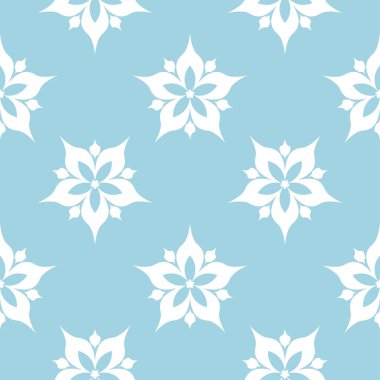 Mavi zemin üzerine beyaz çiçek süsleme. Tekstil ve duvar kağıtları için seamless modeli