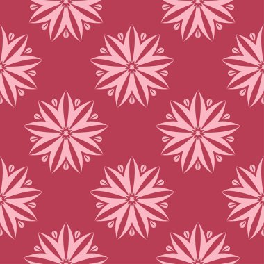 Kırmızı zemin üzerine çiçek süsleme. Tekstil ve duvar kağıtları için seamless modeli