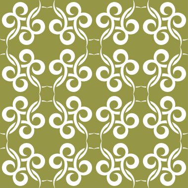 Zeytin yeşil zemin üzerine beyaz çiçek süsleme. Tekstil ve duvar kağıtları için seamless modeli