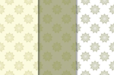 Zeytin yeşili çiçek arka planlar. Tekstil ve duvar kağıtları için dikişsiz desen seti