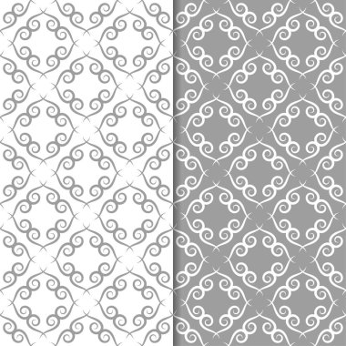 Beyaz ve gri arka plan çiçek kümesi. Tekstil ve duvar kağıtları için dikişsiz desen