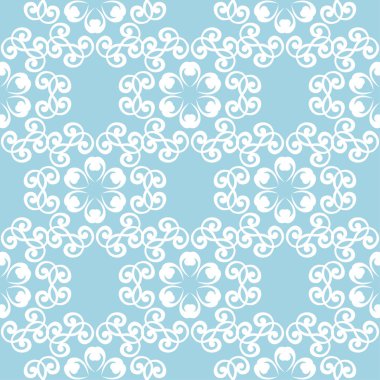 Mavi zemin üzerine beyaz çiçek süsleme. Tekstil ve duvar kağıtları için seamless modeli