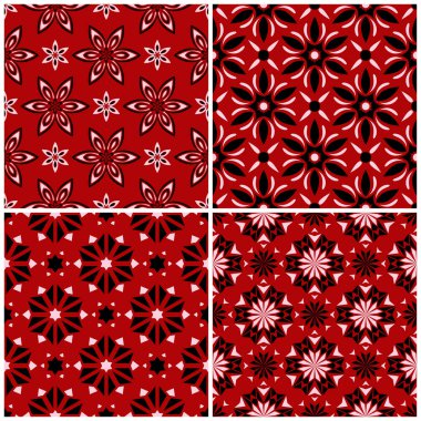 Kırmızı sorunsuz arka plan duvar kağıtları, Tekstil ve kumaş için siyah ve beyaz çiçek desenleri ile