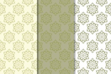 Zeytin yeşili çiçek arka planlar. Tekstil ve duvar kağıtları için dikişsiz desen seti