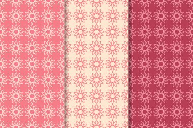Kiraz kırmızısı geometrik süsler. Web, Tekstil ve duvar kağıtları için dikey Dikişsiz desen seti