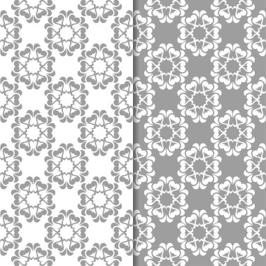 Beyaz ve gri çiçek arka planlar. Tekstil ve duvar kağıtları için dikişsiz desen seti