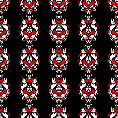 Siyah kırmızı ve beyaz çiçek seamless modeli. Duvar kağıdı, Tekstil ve kumaş arka plan