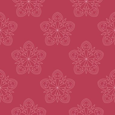 Kırmızı zemin üzerine çiçek süsleme. Tekstil ve duvar kağıtları için seamless modeli