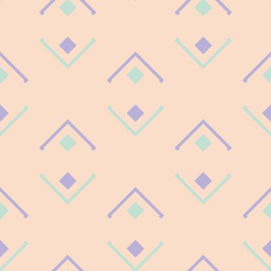 Geometrik seamless modeli. Bej renkli arka plan duvar kağıtları, Tekstil ve kumaş için mor ve mavi öğeleri ile