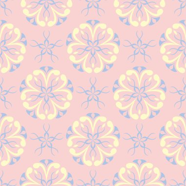 Çiçek sorunsuz arka plan. Duvar kağıtları, Tekstil ve kumaş için pembe, mavi ve sarı çiçek deseni