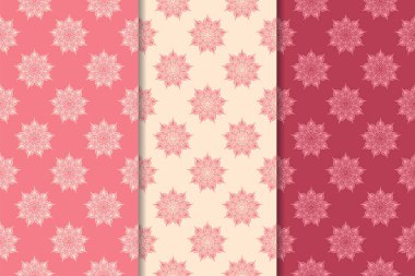 Kırmızı çiçekli süsler kümesi. Kiraz pembe dikey Dikişsiz desen. Duvar kağıdı arka plan