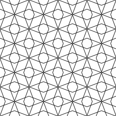 Beyaz arka planda siyah geometrik süsleme. Web, Tekstil ve duvar kağıtları için seamless modeli