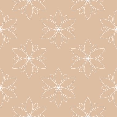 Bej renkli arka plan üzerinde beyaz çiçek süsleme. Tekstil ve duvar kağıtları için seamless modeli