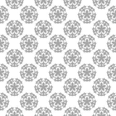 Beyaz arka plan üzerine açık gri çiçek süsleme. Tekstil ve duvar kağıtları için seamless modeli