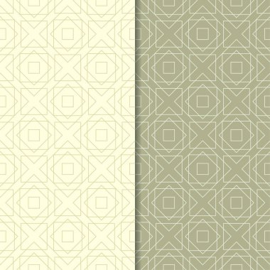 Zeytin yeşili geometrik süsler. Web, Tekstil ve duvar kağıtları için dikişsiz desen seti