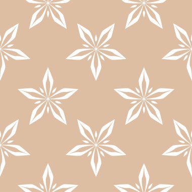 Bej renkli arka plan üzerinde beyaz çiçek süsleme. Tekstil ve duvar kağıtları için seamless modeli