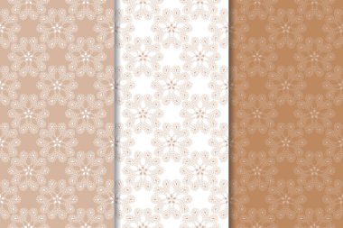 Kahverengi çiçek arka planlar. Tekstil ve duvar kağıtları için dikişsiz desen seti