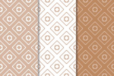 Kahverengi ve beyaz geometrik süsler. Web, Tekstil ve duvar kağıtları için dikişsiz desen seti
