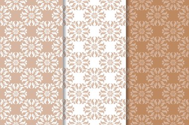 Kahverengi çiçek arka planlar. Tekstil ve duvar kağıtları için dikişsiz desen seti